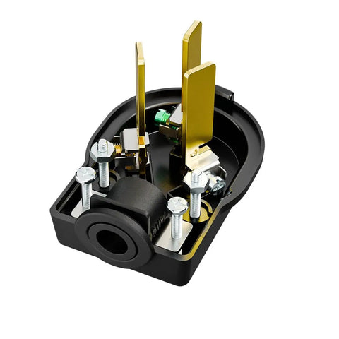 Beefy 50 Amp 125 250V Dryer And Range Power Plug 10 To 50P with copper pins and nylon shell, internal view