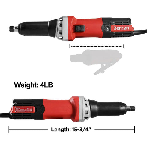 Beefy Electric Die Grinder With One Quarter Inch Collet, Variable Speed Corded Power Grinder, red, 4 pounds, side view