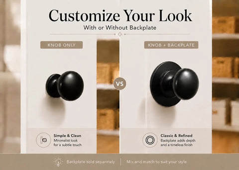 2 Pack Matte Black 1.6 Inch Large Bifold Closet Door Knobs With Wide 41mm Backplate For Full Coverage Renovation Ready Covers Old Marks And Exposed Screw Holes Easy Upgrade For Modern Closets, knob with backplate comparison