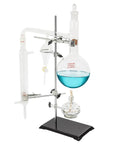 All In One 1000ml Distillation Kit With Glass Apparatus For Essential Oil Extraction And Water Distillation High Borosilicate Glassware With Iron Stand Pro Grade Lab Gear For Home Or School showcasing setup with flask and iron stand