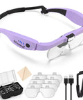 Rechargeable LED Lighted Magnifying Glass Headset With 1.5x To 5.0x Zoom And 4 Detachable Lenses, Dope Hands Free Magnifier For Close Work, Hobbies, Jewelry Making, Crafting And DIY Projects.