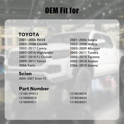 OEM fitment chart for Toyota 0W-20 Engine Oil Filler Cap Replacement for Avalon Camry Highlander 4Runner Tacoma Tundra and more