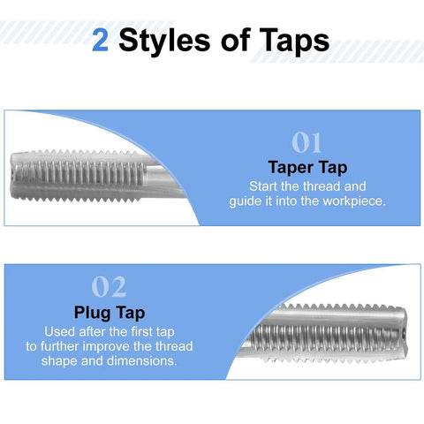 Metalworking Hand Tap Set 2 Pack For M10 X 1.25 Threads Taper And Plug Taps Pro Grade High Speed Steel HSS Right Hand Hand Threading Kit For DIY And Pro Projects showing taper and plug tap styles