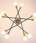 Vintage Sputnik 10 Light Pendant Chandelier In Black And Gold Brushed Finish for dining room foyer entryway, view from below