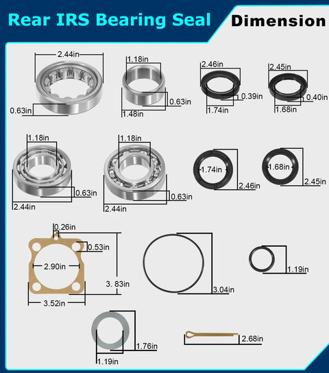Dimensions of VW Rear IRS Bearing Kit With Seals For Both Rear Swing Axles Ready-To-Go Drop-In Repair For Type 1 Bug 1968-1979