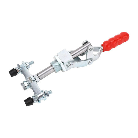 Ultimate Double Ended Iron Push Pull Clamp For Welding Jobs And Metal Shaping Tasks Offers Secure Grip With Adjustable Rubber Heads For Vertical Or Horizontal Use In Any Heavy Duty Shop Setting - red handle and rubber tips