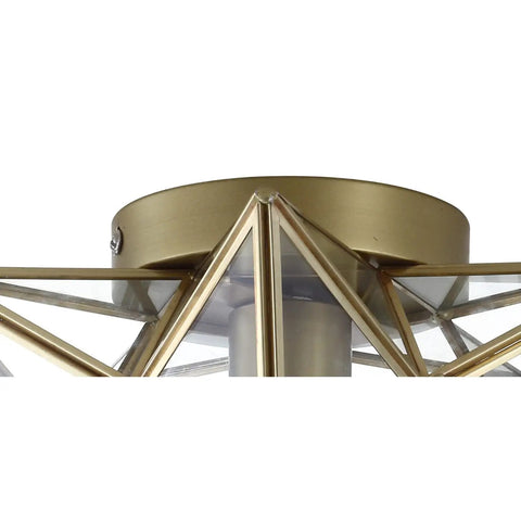 Close-up of the base of the 12 Inch Moravian Star LED Flush Mount Ceiling Light Geometric Iron Lantern With Clear Glass Shade For Entryway Hallway Foyer LED Bulb Included Easy Install Dope Bright Modern Home Lighting