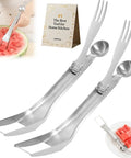 3 In 1 Watermelon Cutter Slicer Fork Tool In Stainless Steel, multipurpose fruit prep gadget with watermelon slices