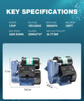 Front and side view of 1.5HP Water Pressure Booster Pump With Digital Pressure Display 110V Stainless Steel Auto Start Stop System