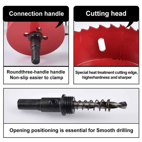Bi Metal Hole Saw Set M42 HSS Ten Diameters 75mm Through 120mm Heavy Duty Cutters with Connection Handle and Cutting Head