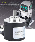 Rotary Encoder E6B2 CWZ6C Compatible for General Purpose Use, 38mm Diameter Incremental Encoder, shown with robot for scale.