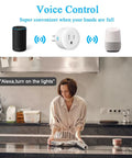 Woman using Zigbee Smart Outlet Plug Twin Pack Plays Nice With ST Hub Echo Plus Alexa And Google Assistant in kitchen