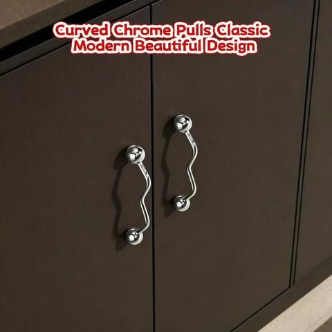 5.91 Inch Bright Chrome Zinc Alloy Cabinet Pulls With 128mm Hole Spacing Heavy Duty Round Ball Drawer Handles installed on dark cabinet