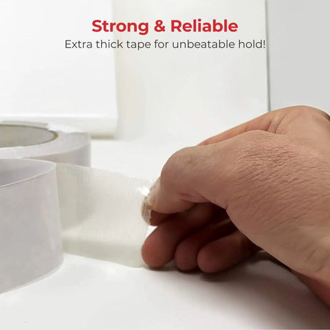 Hand peeling NeverCurl Double Sided Rug Tape With Mesh Fabric for Area Rugs on Carpet, extra thick base for rug stability, anti slip gripper.