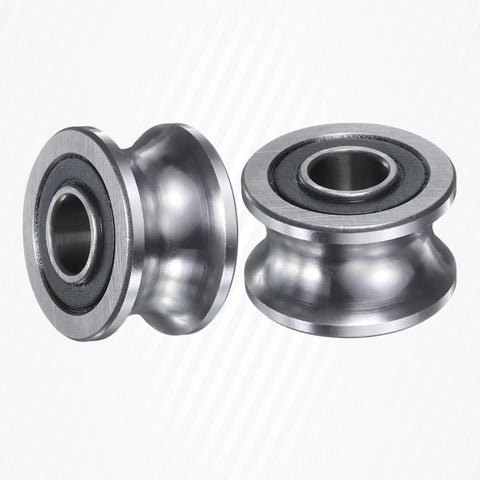 Four Pack Heavy Duty Deep Groove Ball Track Guide Bearings 8MM Inner Diameter 22MM Outer Diameter 14MM Thick Double Sealed Pre Lubricated Chrome Steel For Dual Axis Guide Rails Runs Slick And Built Tough close-up of chrome steel bearings with sealed rubber shields