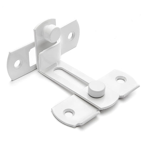 Dang Tough White Flip Barn Door Locks Corrosion Resistant Heavy Duty 90 Degree Slide Bolt Latch close-up view for sliding closet doors.