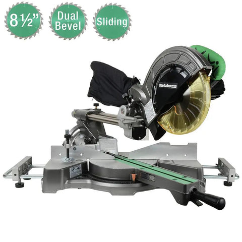 Pro Grade Miter Saw With Eight And A Half Inch Blade And Linear Ball Bearing Slide System for ultra-smooth accurate cuts.
