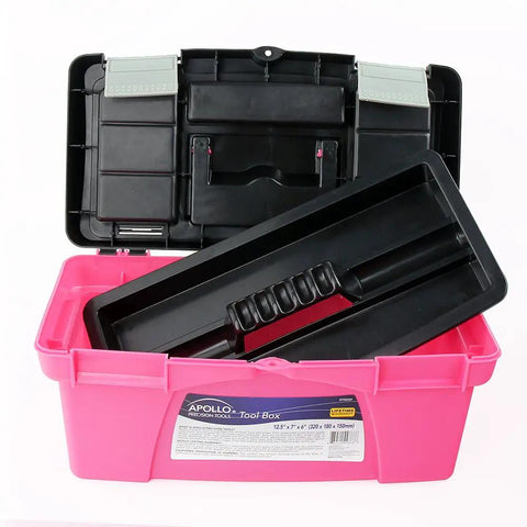 Three Piece Stackable Tool Box Set With Top Compartments And Removable Trays For Crafts And Tool Storage In Pink Ribbon