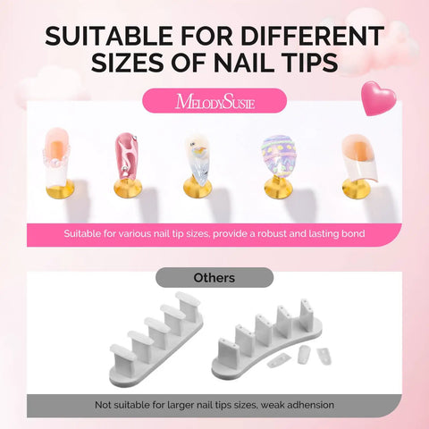 Update Nail Stand Set For Press Ons With Two Spotted Cloud Magnetic Bases showing various size compatibility and included components.
