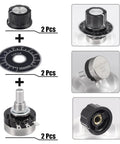 RV24YN20S B102 1K Potentiometer 1000 Ohm Single Turn Rotary Film Carbon Potentiometer With 2 Knobs And 2 Dials Pack Of Six For Electronics Projects And DIY Builds components displayed
