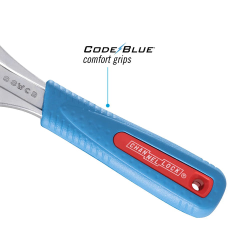 Handle of Slim Jaw Adjustable Wrench 8 Inch With Extra Wide Mouth And Precise Grip For Tight Spots Code Blue Finish
