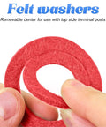 Hella Tough Positive Battery Terminal Connectors featuring heavy duty fiber gasket seals, red felt washers for automotive use.