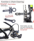 Five In One Dummy Bike Hub Tool Kit for Quick Release and 12mm Through Axle with chain holder and cleaning aid feature