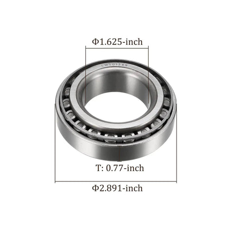 2Pcs LM501349 LM501310 Tapered Roller Bearing Set 1.625 X 2.891 X 0.77 Inch Chrome Steel Cone with dimensions shown.