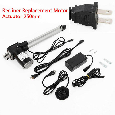 IP44 Rated 24V DC Linear Actuator With 250mm Stroke, 100 Kg Max Push And Pull, motor kit, wiring, and plug for recliners