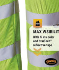 Close-up of Straight Up The Ultimate High Visibility Reflective Safety Pants For Men And Women Featuring Cool Airflow Mesh For Sweltering Construction Grinds And Traffic Work All Day No Sweat Ease, showing hi-vis fabric and reflective tape.