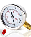 BPSSDI 0-15 psi low pressure gauge, 2.5-inch dial, 1/4 NPT lower mount, 304 stainless steel case