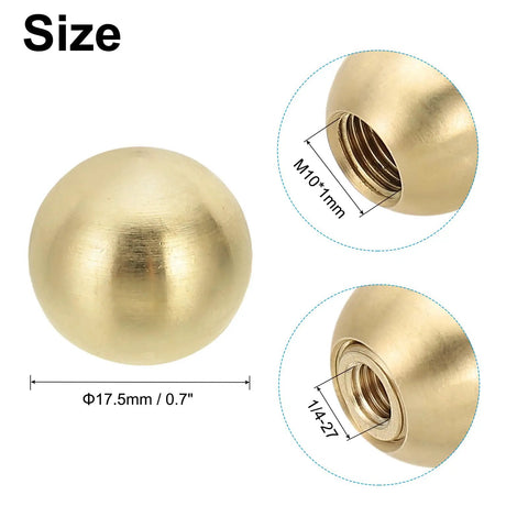 Brass Ball Lamp Finials Kit 17.5mm Solid Brass Shade Top Knob With Dual Thread 1 4 27 To M10 Adapter size details