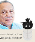 Leak Proof Oxygen Bubble Humidifier Bottle With Multi Thread Lid And 500 Ml Translucent Jar next to man using oxygen therapy