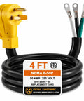 Heavy Duty 4 Foot Nema 6 50P Pigtail Power Cord Built Tough Hardwire Cable Featuring 6Awg 3C Copper Wiring Quick Swap Design Rated 50 Amps For Rv with yellow connector.