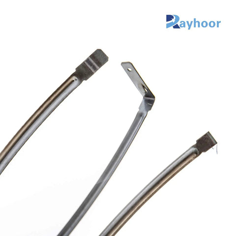 Close-up view of 2 Pack Dryer Moisture Sensor Bar Replacement Part For LG Kenmore Dryers Replaces 6500EL3001A PD00001914 1268224 AP4445128 EAP3529161 Compatible With LG Models Easy Install showing metal sensor bars against a white background.