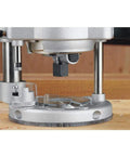 Kickass 12 Amp 2 1/4 Hp Router With Fixed And Plunge Base Kit Electronic Variable Speed 8000 To 24000 Rpm close-up of router base with clear dust guard.
