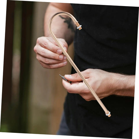 Man holding Adjustable Curved Lamp Rod Replacement with Threaded Hardware DIY Quick Fix for Lamp Repairs Versatile Lighting Angles