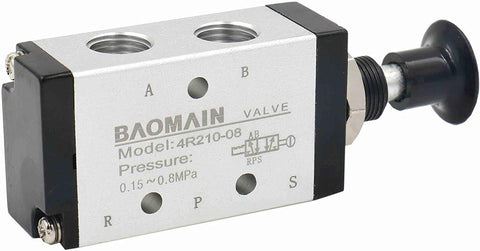 4R210-08 Hand Lever Air Valve with Mufflers, 5 Way 2 Position Manual Pneumatic Control Valve, one quarter inch port