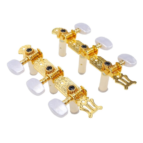 Classical Guitar Tuning Pegs Set With 1:15 Gear Ratio White Button Machine Heads For Acoustic Guitars, Heavy Duty Metal Tuning Keys, Left And Right Replacement Parts, Smooth, Durable Tuning You Can Trust, gold classical guitar tuning pegs with white buttons