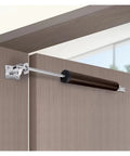 Two Piece Automatic Door Soft Close Kit With 90 Degree Positioning Stop installed on cabinet door