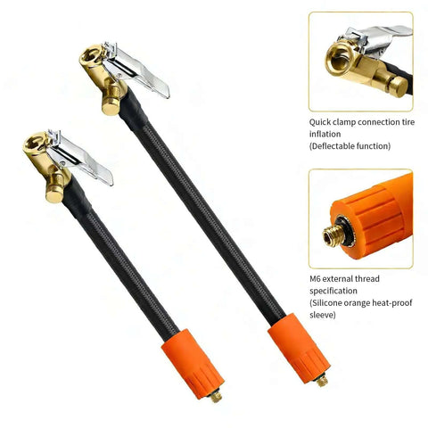Heavy Duty Air Pump Hose Connector With Locking Air Chuck For Std Tire Valves And Fine Thread Tire Inflator Hose Adapter Fits Car Motorcycle Bike For Rescue Work With Screw Clamp Flex Ranging 16Cm To 100Cm For Quick Fixes Any Time Keep Your Ride Safe, black braided hose with brass locking chuck and orange threaded cap