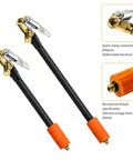 Hardcore Locking Air Chuck And Car Tire Inflator Hose Adapter With Adjustable Length, dual quick clamp heads and heat-proof sleeves.