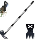 60 Inch Weed Puller With Long Handle, 2 In 1 Weed Rake And Garden Hoe shown with metal tines and adjustable handle