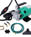 330 Gph Electric Utility Water Transfer Pump 115V One Tenth Hp Self Priming Portable Pump With 6 Ft Hose and accessories.