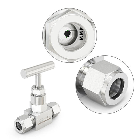 Stainless steel straight needle valve, 3/8 in. tube OD x 3/8 in. tube OD, high-pressure with T-handle