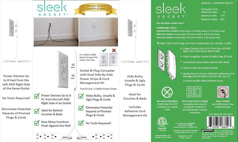 Ultra Thin Outlet Concealer Kit With Cord Concealer And Flat Extension Cord Power Strip for hidden cables behind furniture