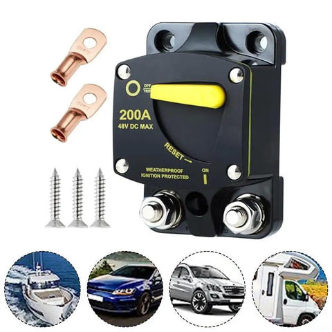 Heavy Duty Circuit Breaker With Manual Reset Switch For 12V And 48V DC Trolling Motors Marine Rv Electronics featuring weatherproof design.
