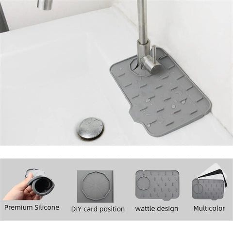 Two Pack Mini Silicone Sink Mat With Self Draining Splash Guard And Soap Sponge Holder For Kitchen Countertop, Double Sided Gray, 8.3 By 5.7 Inches, Keeps Counters Dry And Faucets Drip Free