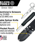 Pro Grade Cable Splicer Kit with Electricians Scissors and Splicer Knife Two Pocket Leather Pouch