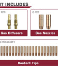 Rugged MIG Welder Accessory Kit For Lincoln Magnum 100L And Tweco Mini Gun Includes 0.035 Inch Contact Tips Nozzles And Diffusers